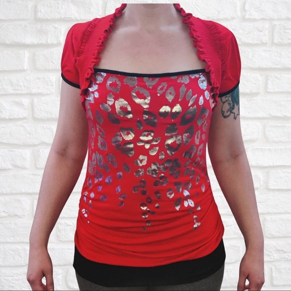 Red Shirt w/ Silver Foil Design - Picture 1 of 3